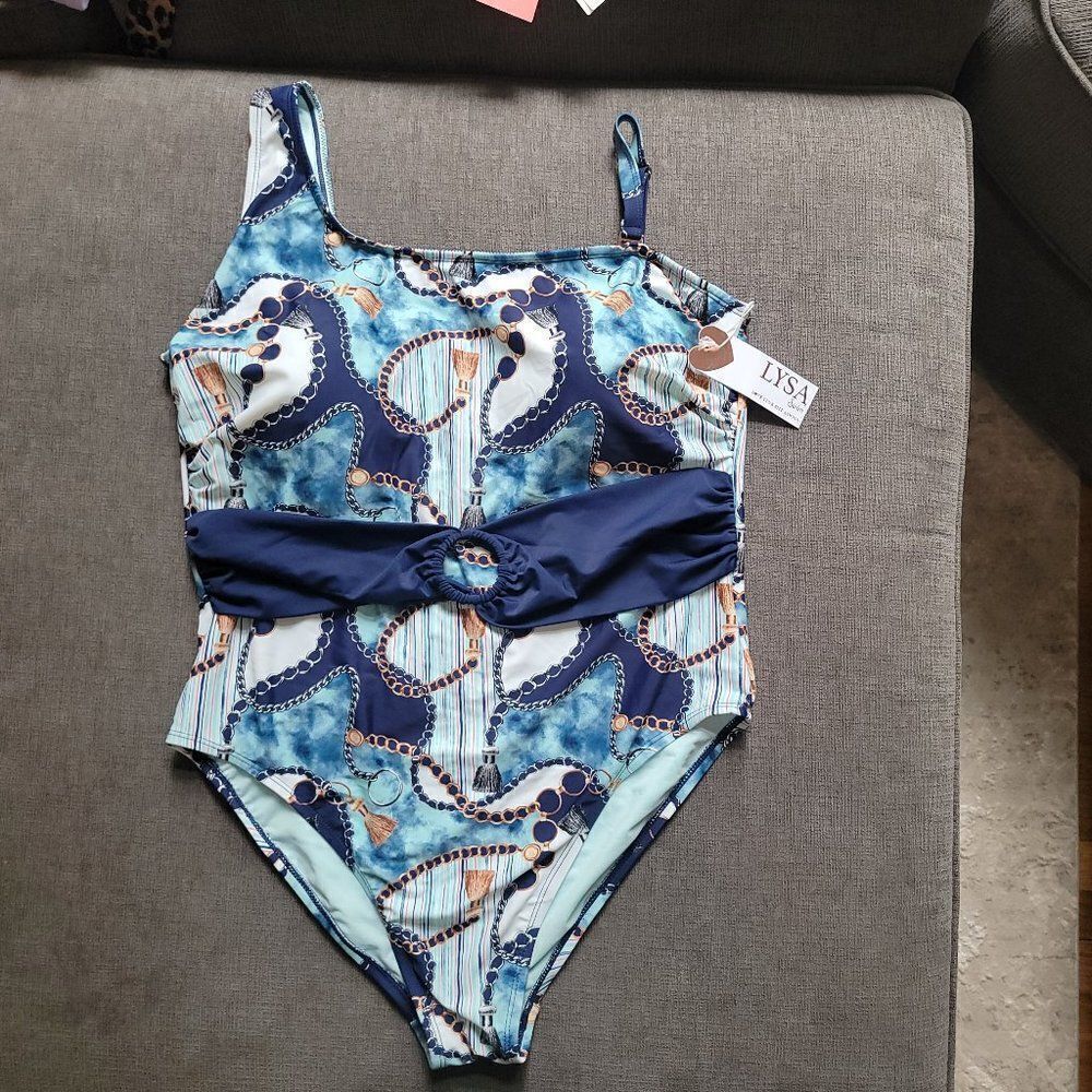 Lysa Women's Blue & White Cute and Stylish One-piece Bathing Suit Size 1X 18-20